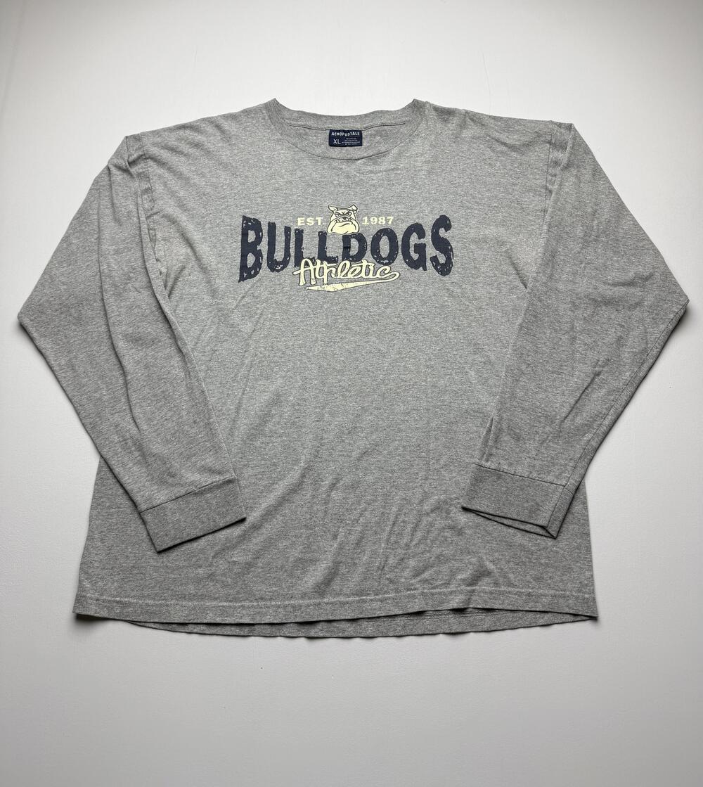 Aeropostale Shirt Mens XL Gray Bulldogs Athletic Graphic Long Sleeve Tee Dog Y2K